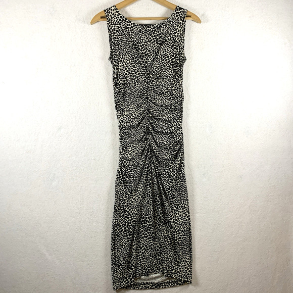 Norma Kamali Womens Reptile Print Bodycon Midi Dress Sz S Ruched Cocktail‎ Event - Picture 6 of 16